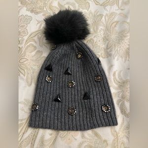 Club Monaco embellish Beanie One Size Grey With Pom Pom